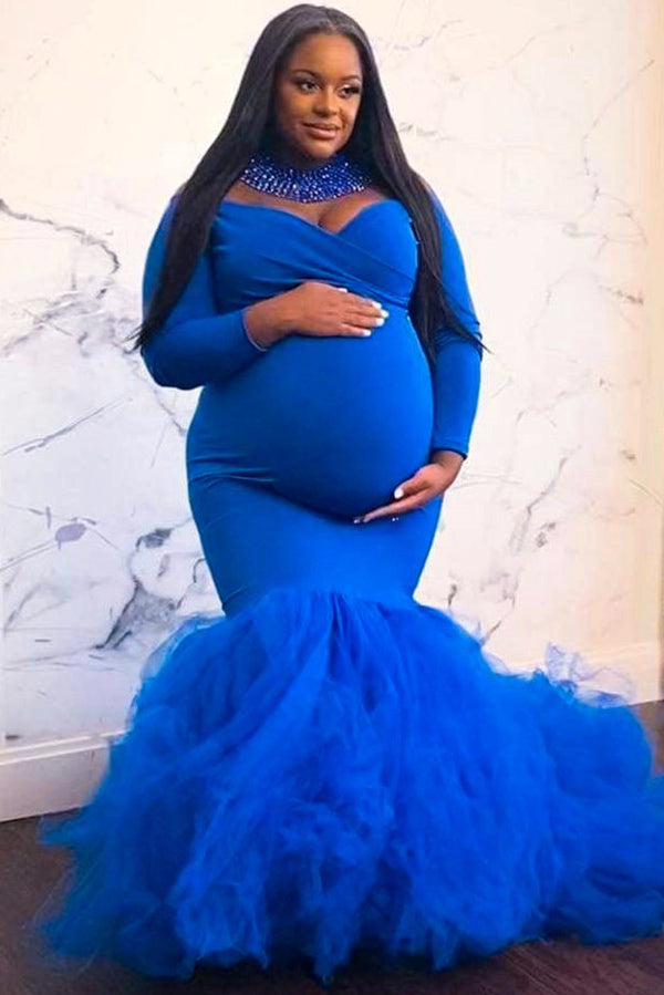 blue maternity dress